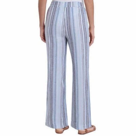 Briggs Ladies' Linen Blend Pull‎ On Wide Leg Striped Pants Size XS Coastal Beach - Picture 4 of 14